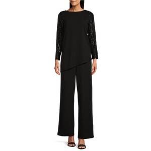 NEW MARINA sequin sleeves pullover construction scuba crepe pant set in black